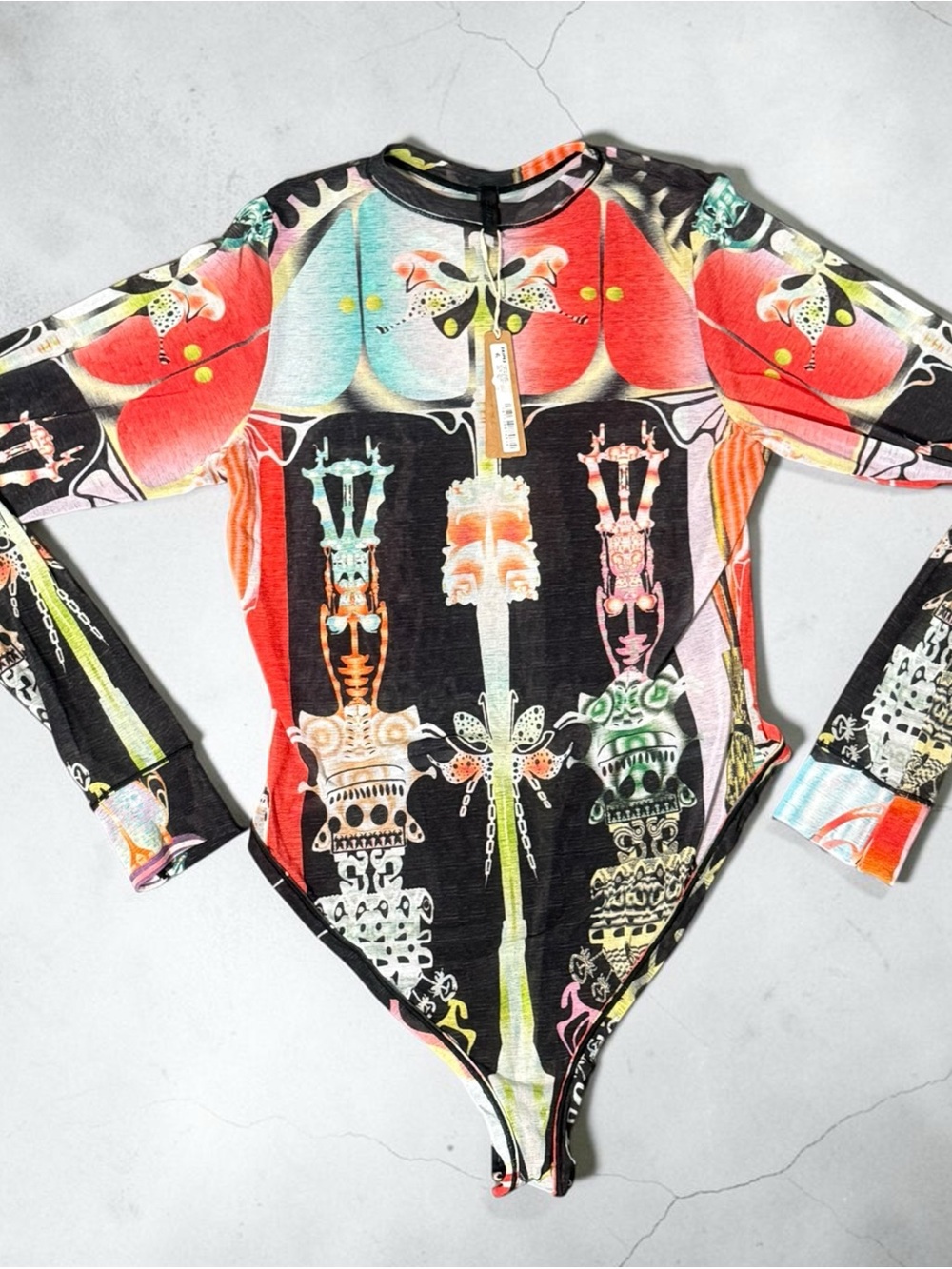 SKIMS Summer Mesh Long Sleeve Thong Bodysuit - Orchid Cabinet 3X